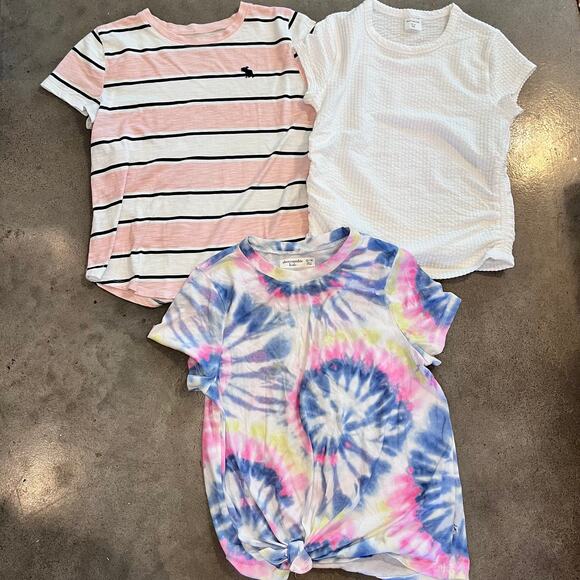 Abercombie kids white ruched pink stripe tie dye tshirt girls 13 tops bundle